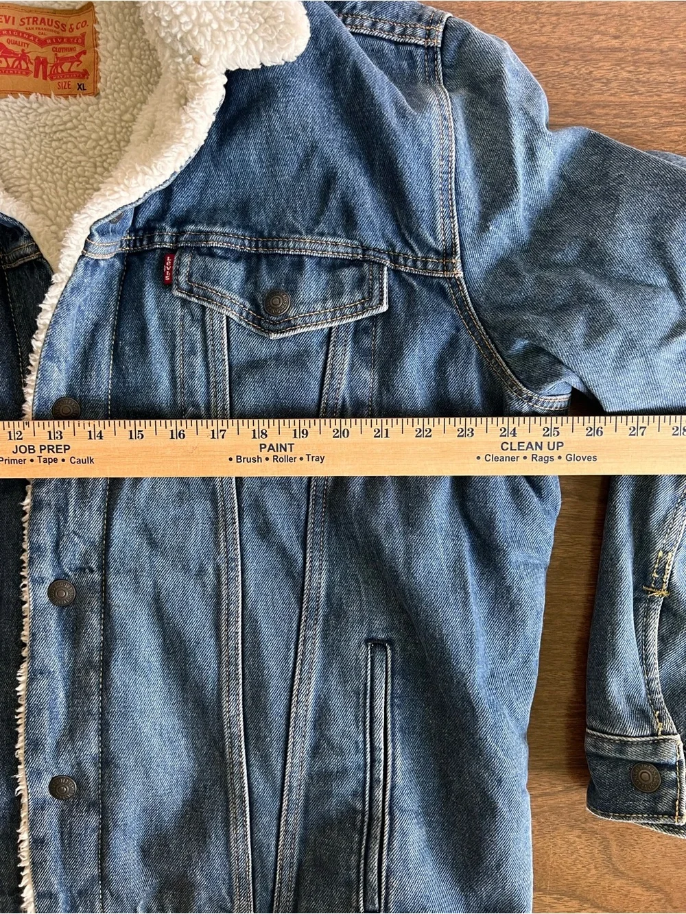 Levi’s Mens XL Sherpa Lined Denim Trucker Jacket Blue Jean Fleece Western - Picture 5 of 8